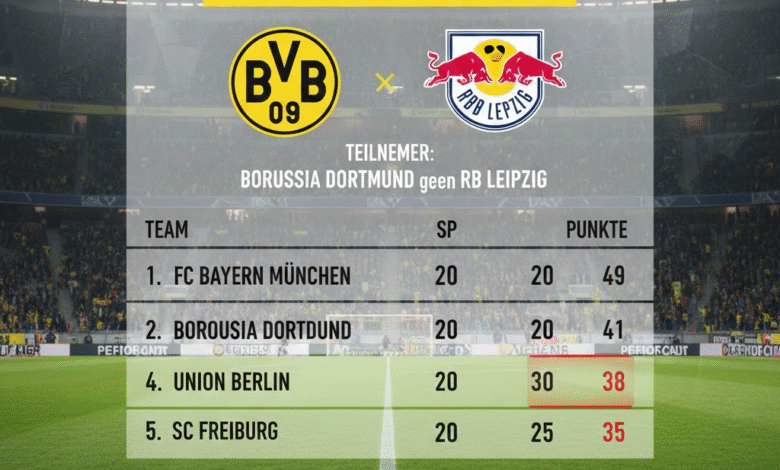 teilnehmer: borussia dortmund gegen rb leipzig tabelle