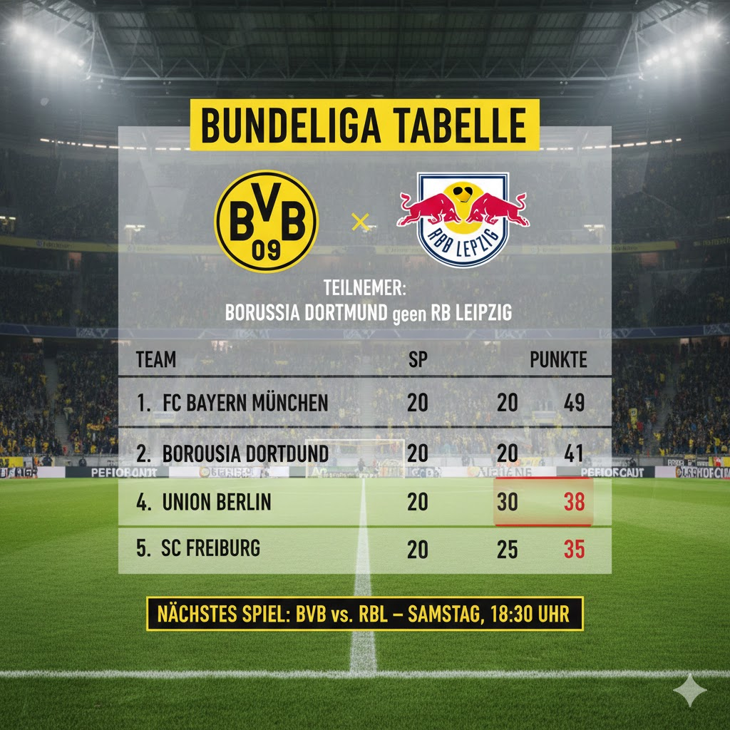 teilnehmer: borussia dortmund gegen rb leipzig tabelle